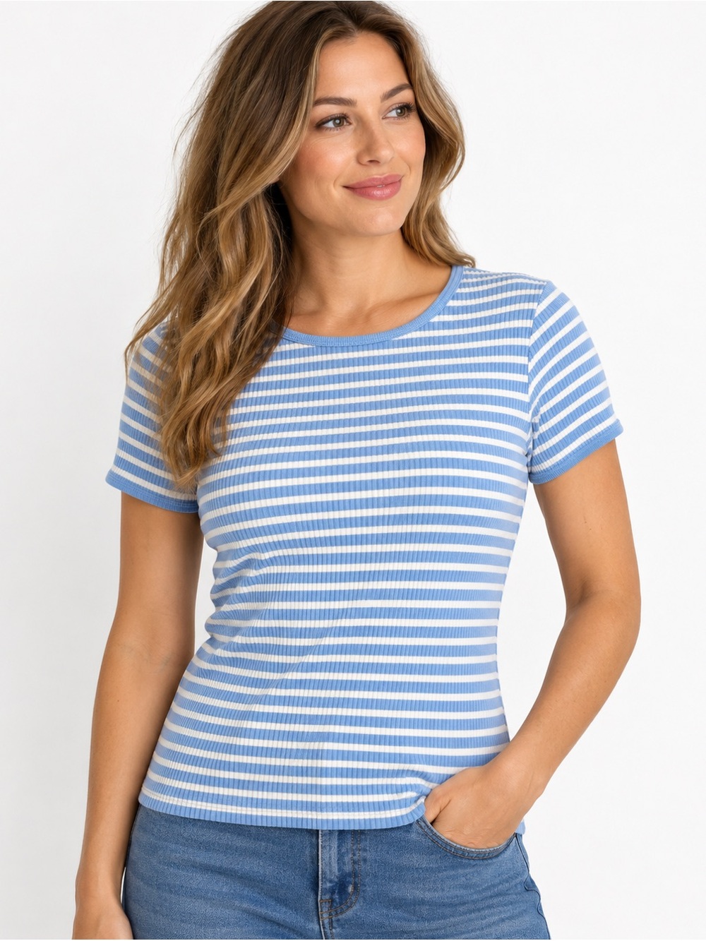 Lauren Active Ralph Lauren Blue White Striped Ribbed Cotton Tee M